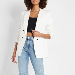 Express White Boucle Double Breasted Boyfriend Blazer Womens size L